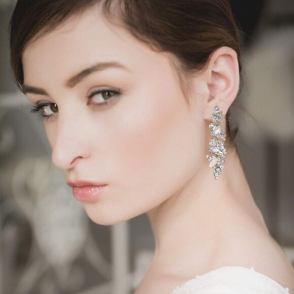 Women's Wedding Earrings for Brides Dangling Rhinestone Crystal Chandelier Earri - Picture 2 of 6